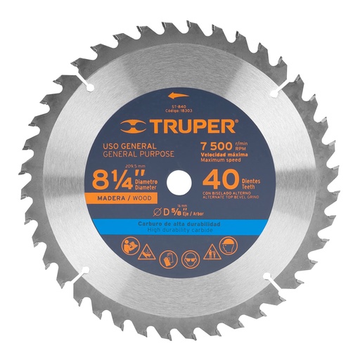 [H053878] TRUPER DISCO SIERRA CIRCULAR  8-1/4" 80DTESX5/8" ST-840