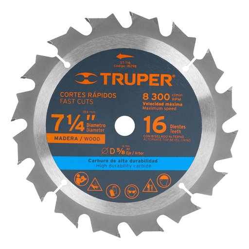 [H053845] TRUPER DISCO SIERRA CIRCULAR  7-1/4" 16DTESX5/8" ST-716