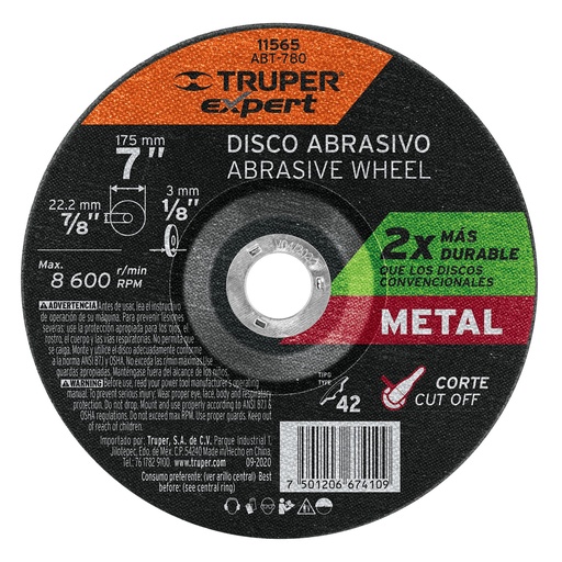 [H051567] TRUPER DISCO ABT-780 3.2MM 7P/CORTE DE METAL