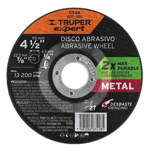 [H051575] TRUPER DISCO ABT-386 6.4MM 4 1/2P/DESBASTE D METAL