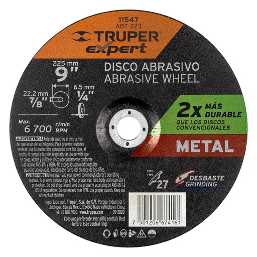 [H051576] TRUPER DISCO ABT-223 6.4MM 9P/DESBASTE D METAL