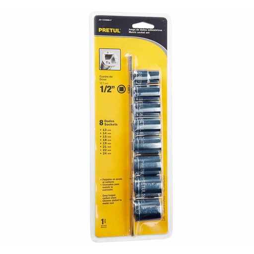 [H052239] PRETUL JGO DE DADOS MILM      1/2" 8PZ JD-1/2X9MM-P