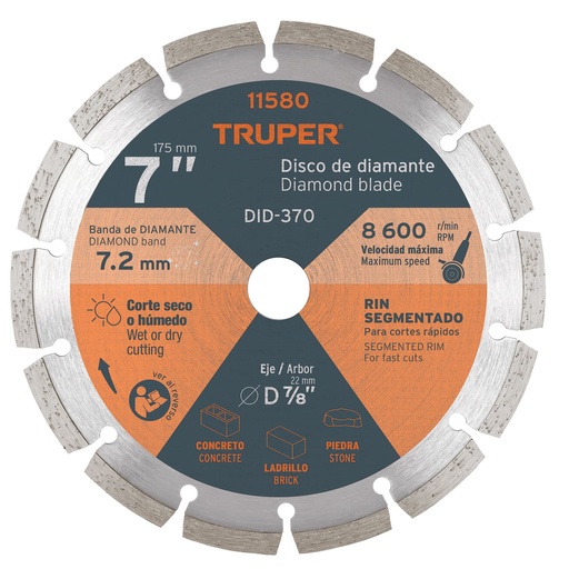 [H051589] TRUPER DISCO DDT-806D 7" RIN SEGMENTADO CORTES RAPIDOS