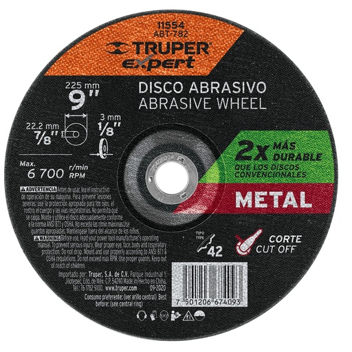 [H051559] TRUPER DISCO ABT-782 3.2MM 9P/CORTE DE METAL