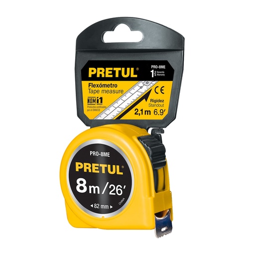 [H051886] PRETUL FLEXOMETRO PRO-8ME 8M 1" AMARILLO