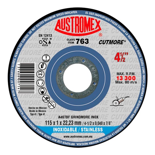 [HC18091] AUSTROMEX DISCO CORTE 763 4-1/2X3/64X7/8 A INOX