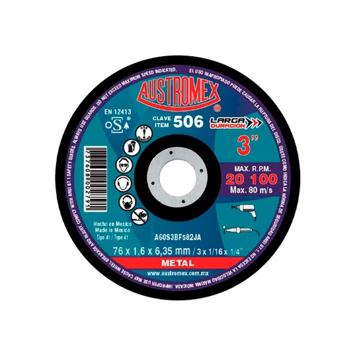 [HC15774] AUSTROMEX DISCO CORTE 506 3X1/16X1/4 PLANO METAL LARG