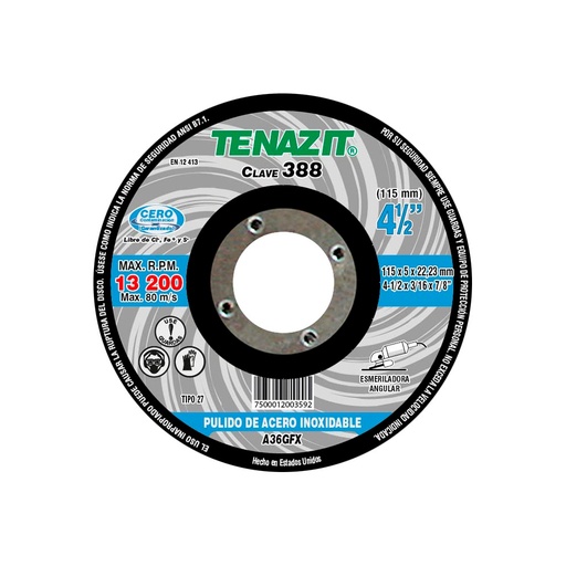 [HC18283] TENAZIT DISCO PULIDO A. INOX  T27 4-1/2X3/16X7/8"