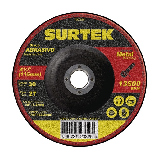 [H017189] SURTEK DISCO ABRAS 4 1/2" 123325  CORTE METAL