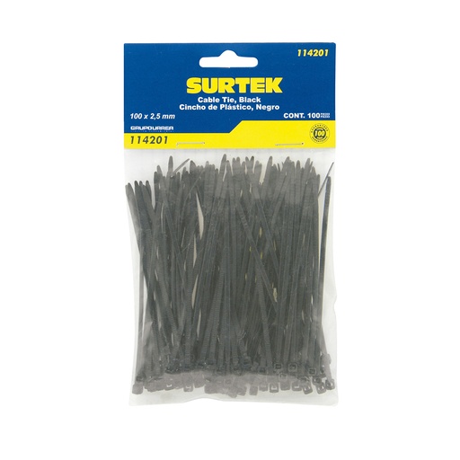 [H017224] SURTEK CINCHO-COLLARIN 100PZ  NEGRO 2.5X100MM 114201