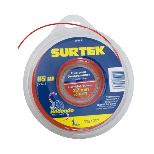 [H018626] SURTEK HILO P/DESBROZADORA    2.7MMX65MT REDONDO DOB BLISTER