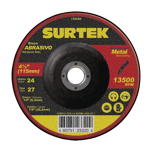 [HC55489] SURTEK DISCO ABRAS 4 1/2" 123320  ALTO RENDIMI