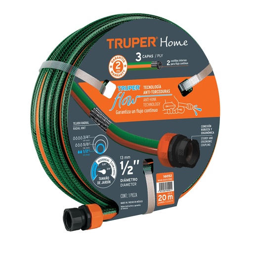 [HC56664] TRUPER MANGUERA 3 CAPAS MAN-20X1/2RE20M CONEX PLAST 1/2