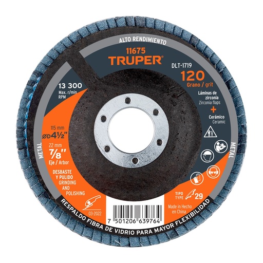 [HC42441] TRUPER DISCO DLT-1719 7/8 X4 1/2GRANO 120 LAMINADO
