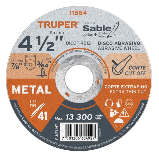 [HC43050] TRUPER DISCO DICOF-4512 1.2MM 4 1/2P/METAL CORTE EXTRAFINO