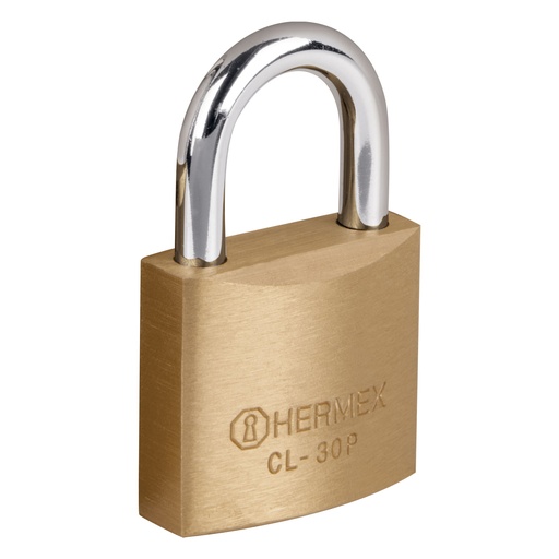 [HC44437] HERMEX CANDADO CL-30P 30MM LATON PULIDO GANCHO CORTO