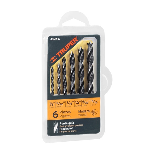 [HC43046] TRUPER JGO BROCAS P/MADERA    6PZ 1/8"-5/16"