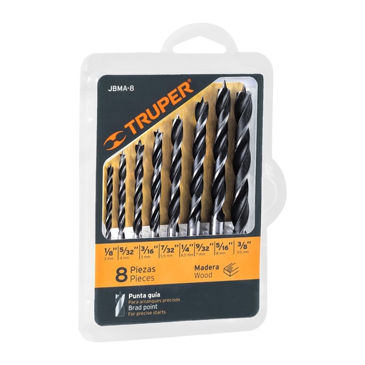 [HC43047] TRUPER JGO BROCAS P/MADERA    8PZ 1/8"-3/8"