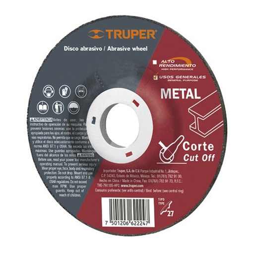 [HC44624] TRUPER DISCO ABT-556 3.2MM P/CORTE DE METAL USO GRAL