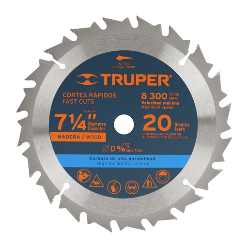 [HC46912] TRUPER DISCO SIERRA CIRCULAR  7-1/4" 20DTESX5/8" ST-720