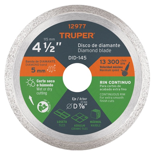 [HC46611] TRUPER DISCO DDT-1549C 4 1/2" RIN CONTINUO ACABADO FINO