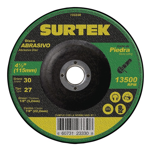 [HC49872] SURTEK DISCO ABRAS 4 1/2" 123330  CORTE PIEDRA