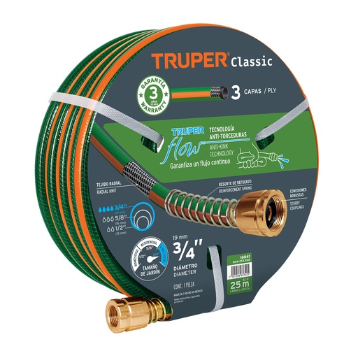 [HC48083] TRUPER MANGUERA 3 CAPAS MAN-25X3/4R25M CONEX LATON 3/4