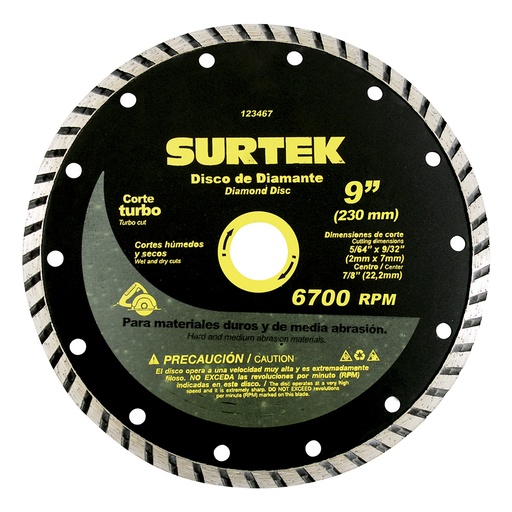 [HC52693] SURTEK DISCO DIAMANTE 9" CORTE TURBO